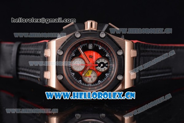 Audemars Piguet Royal Oak Offshore Grand Prix Automatic Chronograph Miyota OS10 Quartz Rose Gold Case with Black/Red Dial and Black Leather Strap (EF) - Click Image to Close